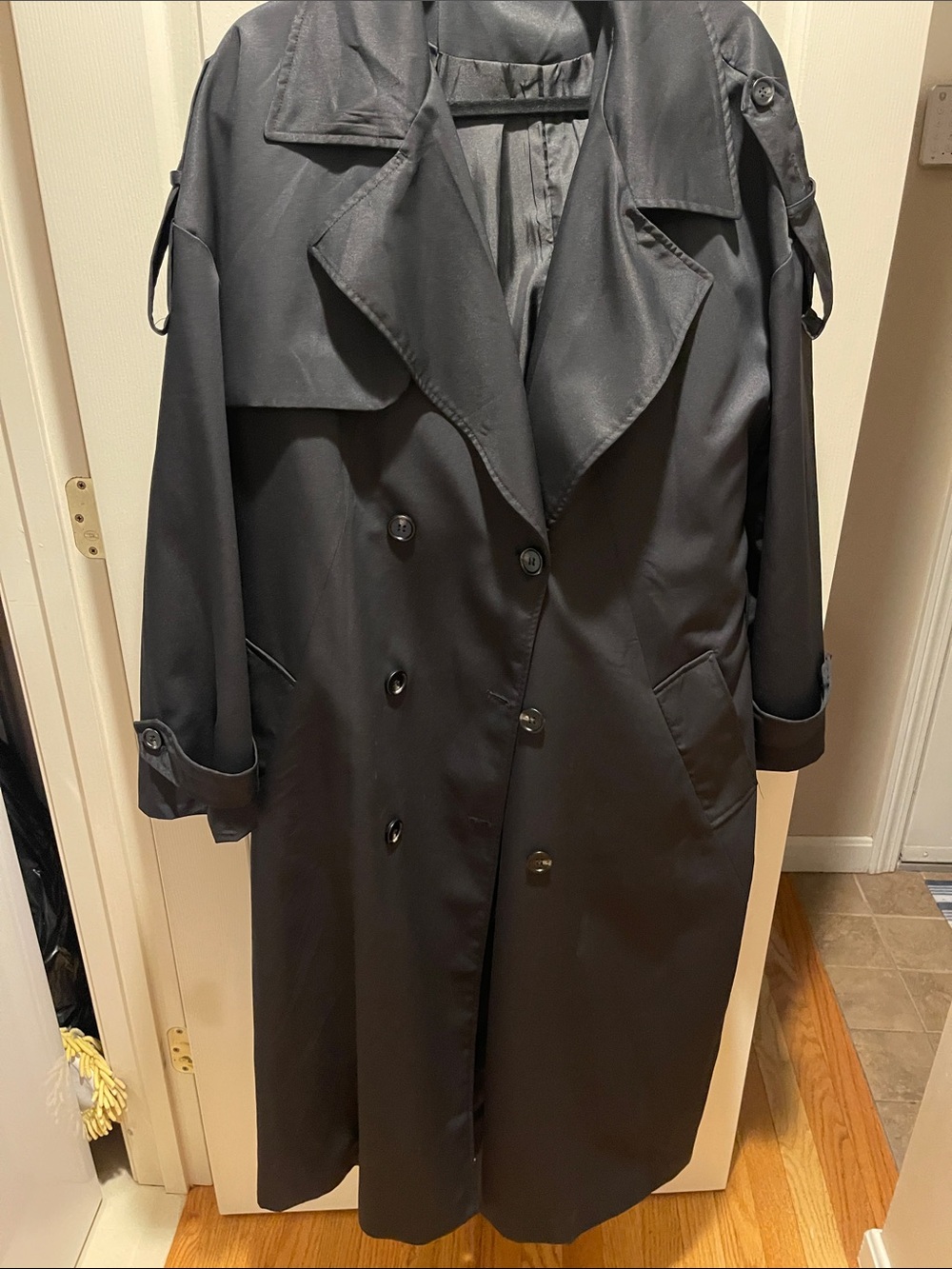 Classic  woman’s  Black Trench Coat - Timeless Double-Breasted Outerwear. Belted